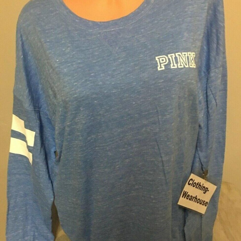 Victoria's Secret Pink Long Sleeve Slouchy Crew Blue M NEW